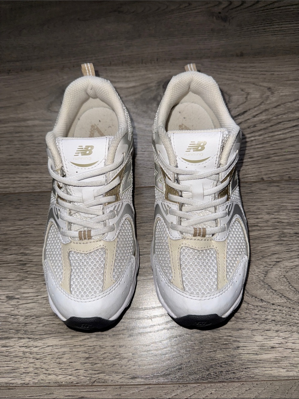 Kids New Balance White & Beige Athletic Sneakers